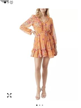 Jessica Simpson Orange Floral Ruffle Mini Dress with Pink Accents